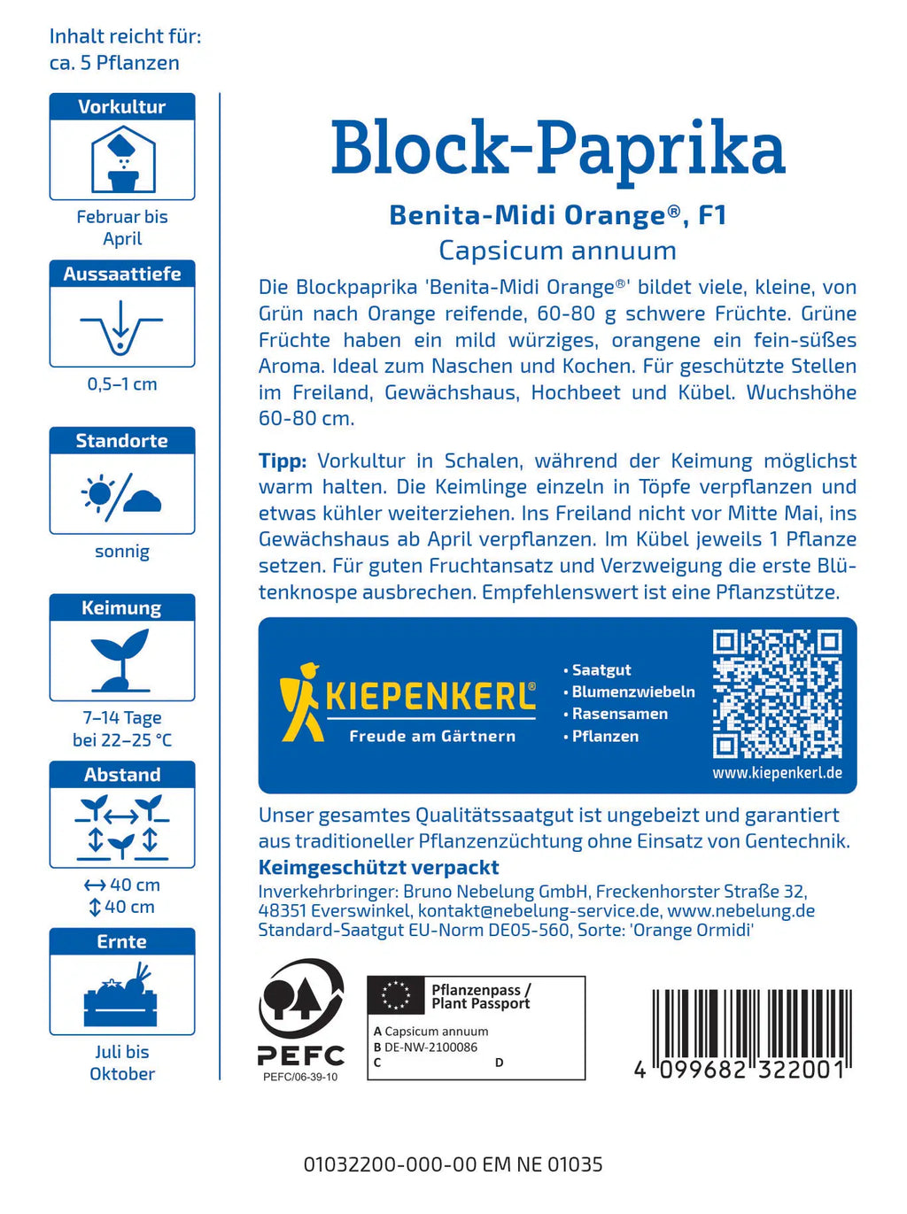 Blockpaprika ‘Benita Midi Orange’ F1 – Samen