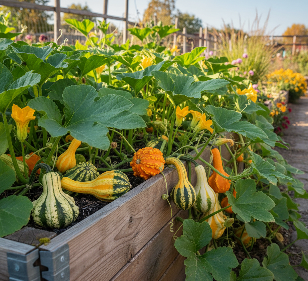 Zierkürbisse im Hochbeet