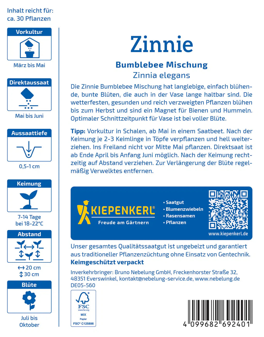 Zinnie ‚Bumblebee Mischung‘ – Samen