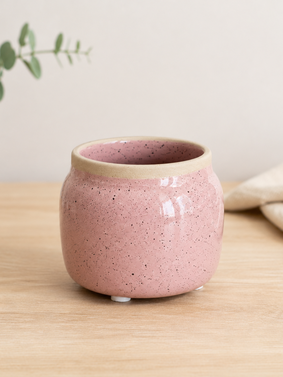 Keramiktopf Rosa Vintage gesprenkelt – 6 cm Übertopf für kleine Zimmerpflanzen & Orchideen